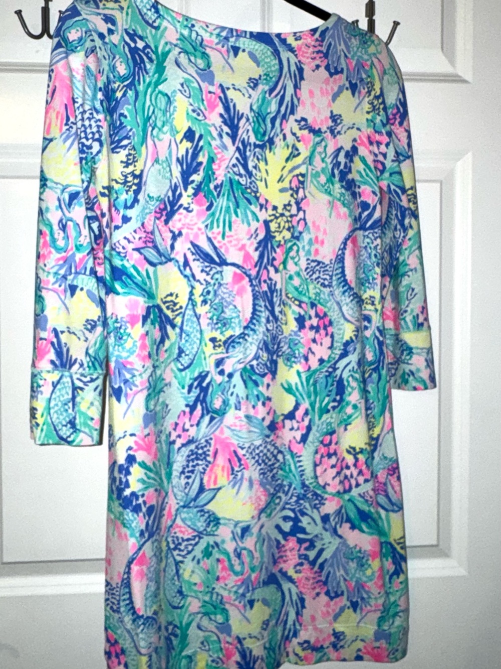Lily Pulitzer Colorful Mermaid Cove 3/4 Sleeve Shift Dress XS